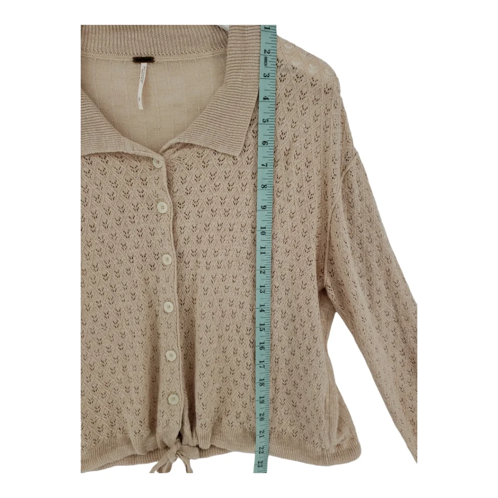 Free People Betty Linen Blend Pointelle Collared Sweater Large Dusty Pink